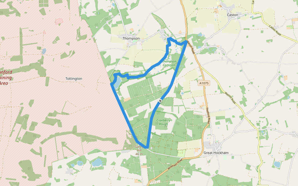 Great Eastern Pingo Trail walking route map in Stow Bedon