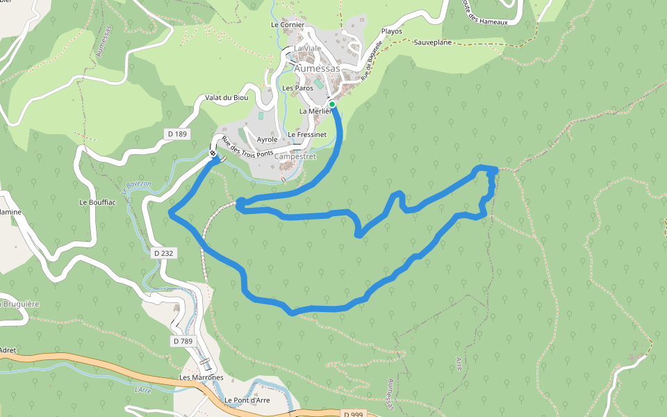 Sentier de Saint Cau walking route map in Aumessas