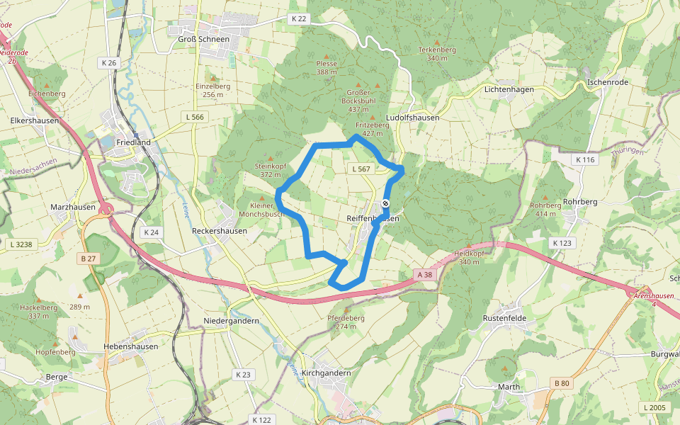 Reiffenhausen Rot walking route map in Friedland