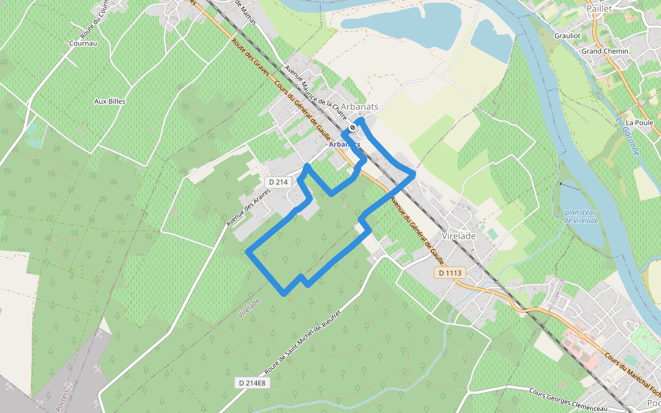 Boucle locale d'Arbanats walking route map in Arbanats