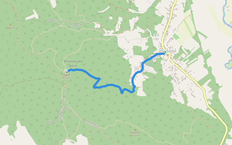 Hrastovica - Vodovod - vrh Cepeliš walking route map in Hrastovica