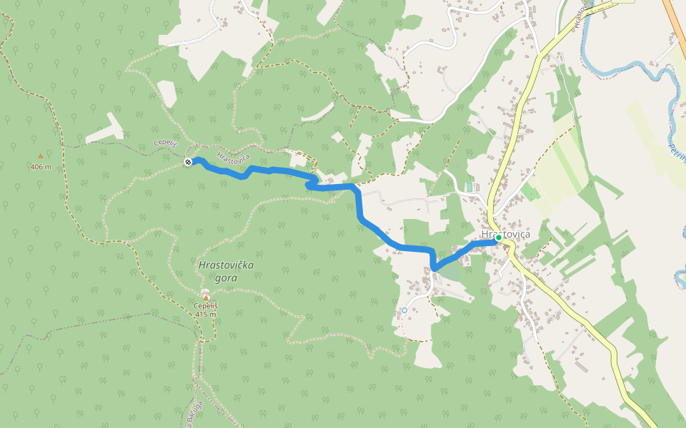 Put na gradinu Staru Hrastovicu walking route map in Hrastovica