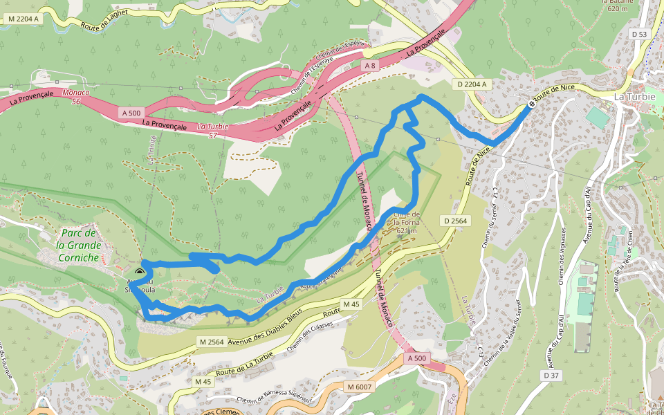 Circuit de la Forna walking route map in La Turbie