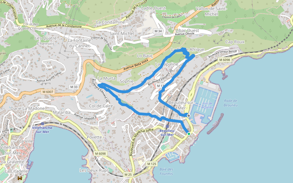 Petite Afrique walking route map in Beaulieu-sur-Mer