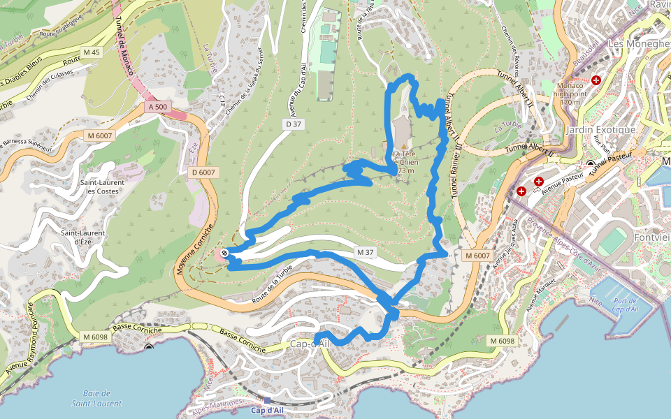 Tour de la tête de Chien walking route map in Cap-d'Ail