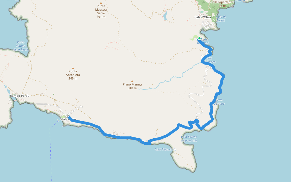 Sentiero di Trabuccato walking route map in Cala d'Oliva