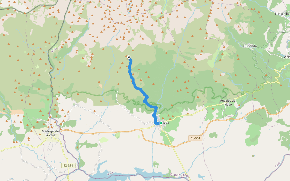 R8: Pozos del Tío Ruperto walking route map in Candeleda
