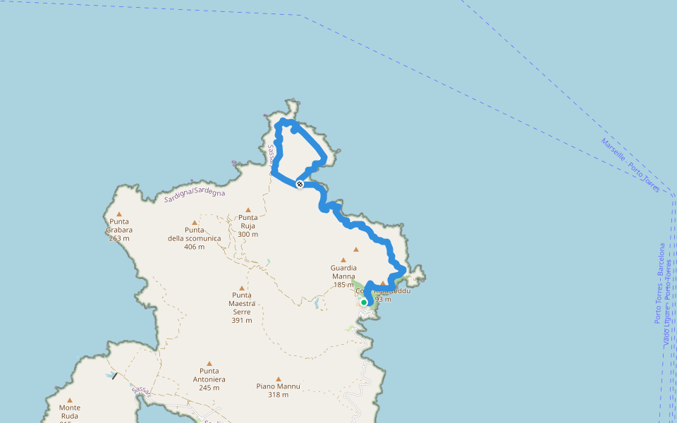 Sentiero del Faro walking route map in Cala d'Oliva