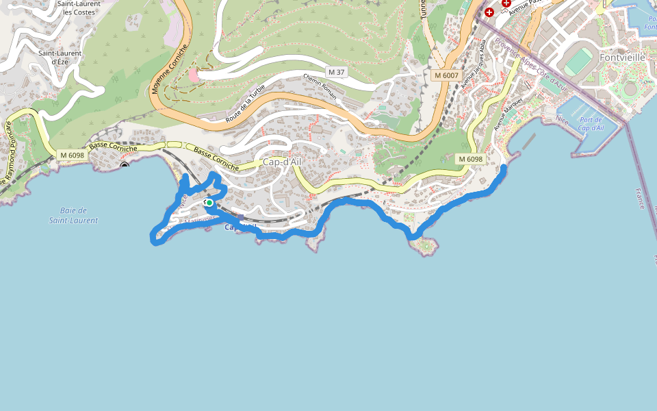 Sentier de Cap d'Ail walking route map in Cap-d'Ail