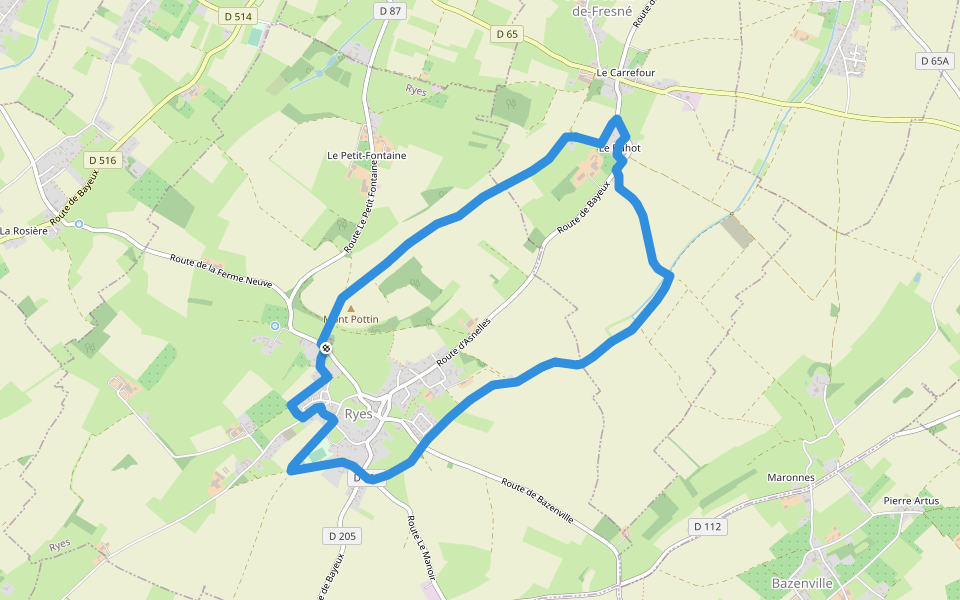 Les Monts de Ryes walking route map in Ryes