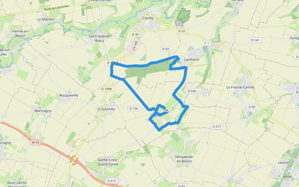 Des Vallons de la Thue à Manneville walking route map in Moulins en Bessin