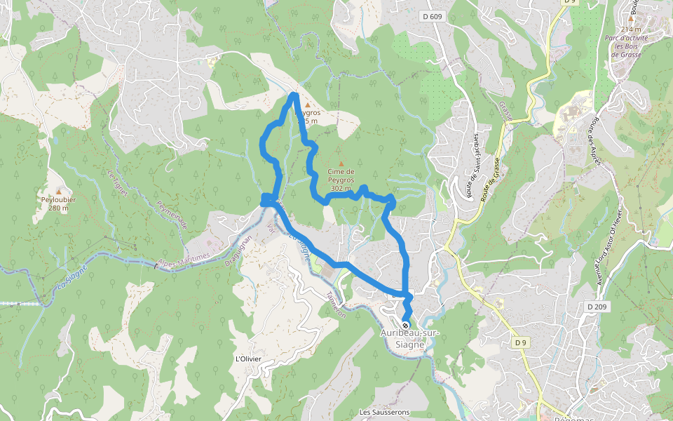 Circuit de Peygros walking route map in Auribeau-sur-Siagne