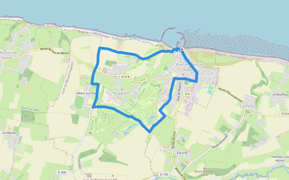 Autour de Port-en-Bessin-Huppain walking route map in Port-en-Bessin-Huppain