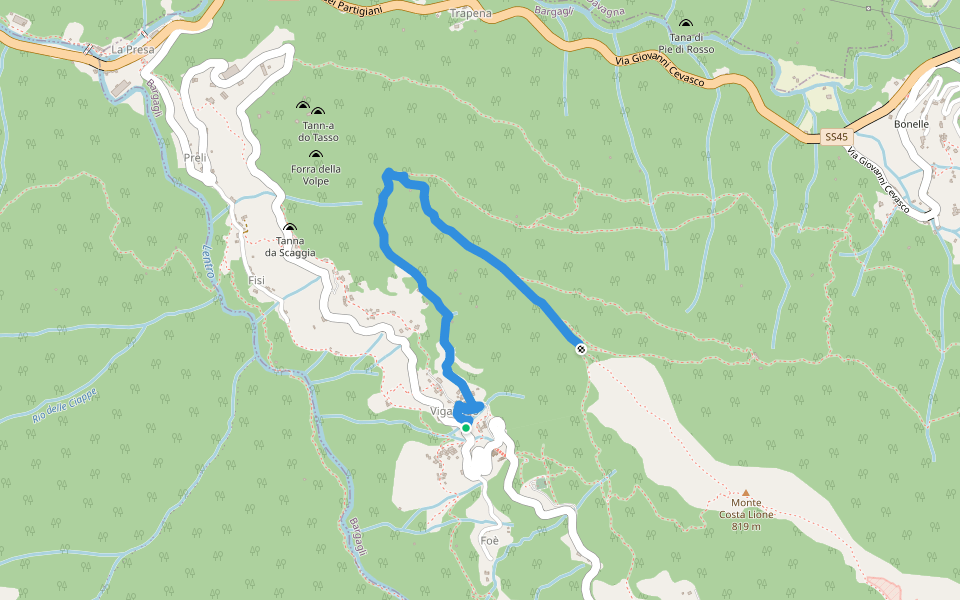 Viganego - costa Lione walking route map in Viganego