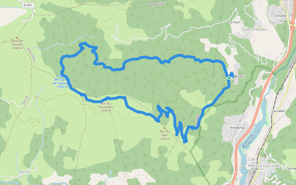 Circuit du Taus walking route map in Montoulieu