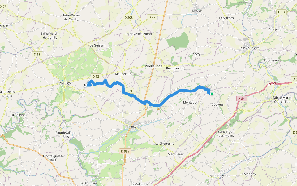 Gouvets à Hambye walking route map in Gouvets