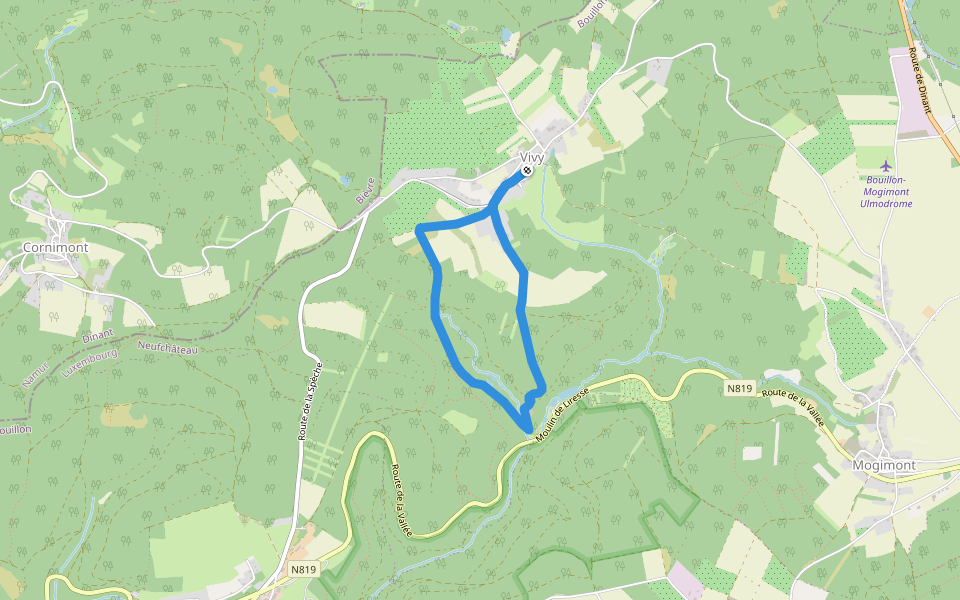 Promenade de la Liresse walking route map in Bouillon