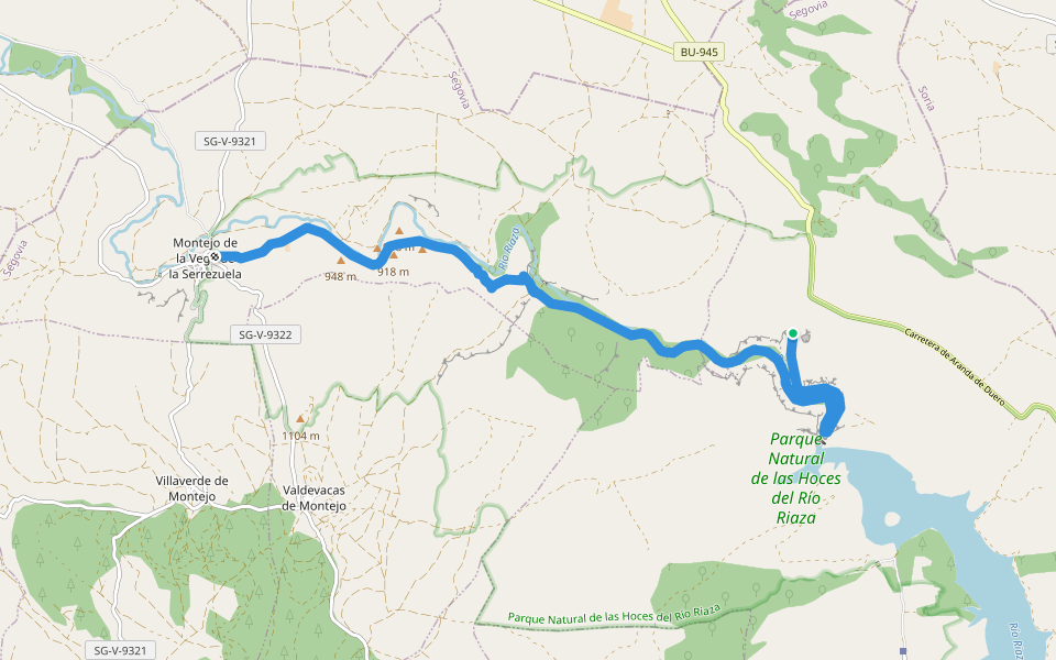 Senda del Río walking route map in Maderuelo