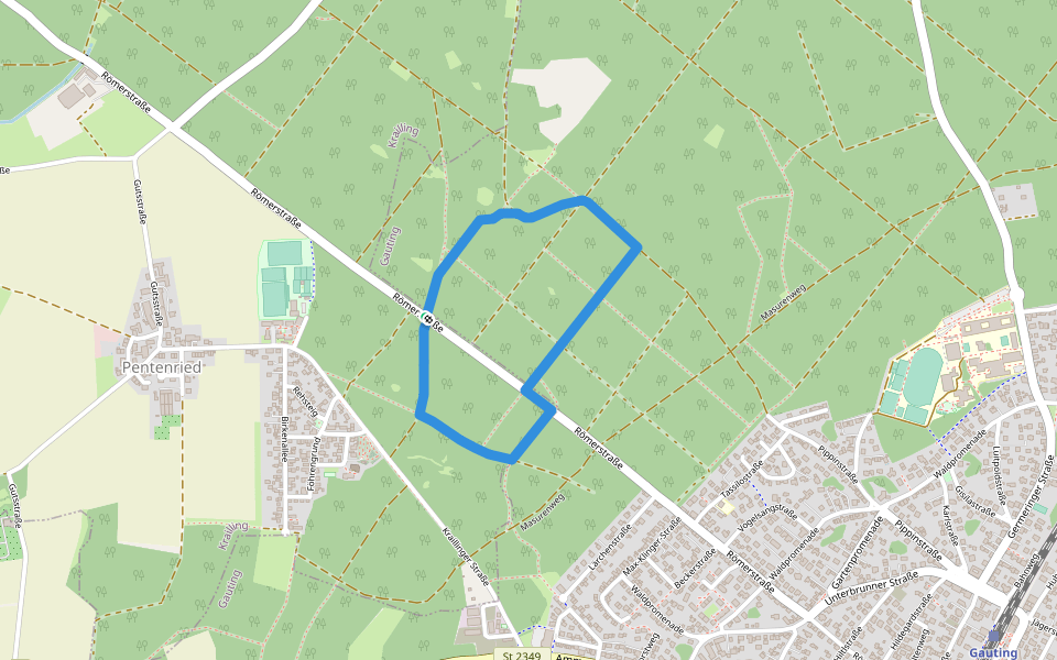 Waldlehrpfad Kreuzlinger Forst walking route map in Krailling