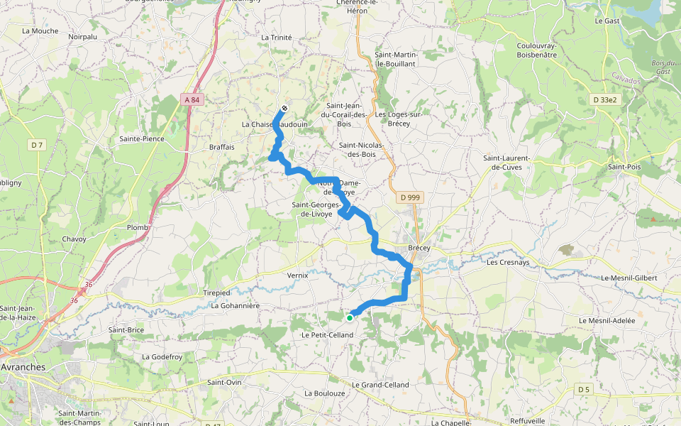 Le Petit-Celland à La Chaise-Baudoin walking route map in Le Petit-Celland