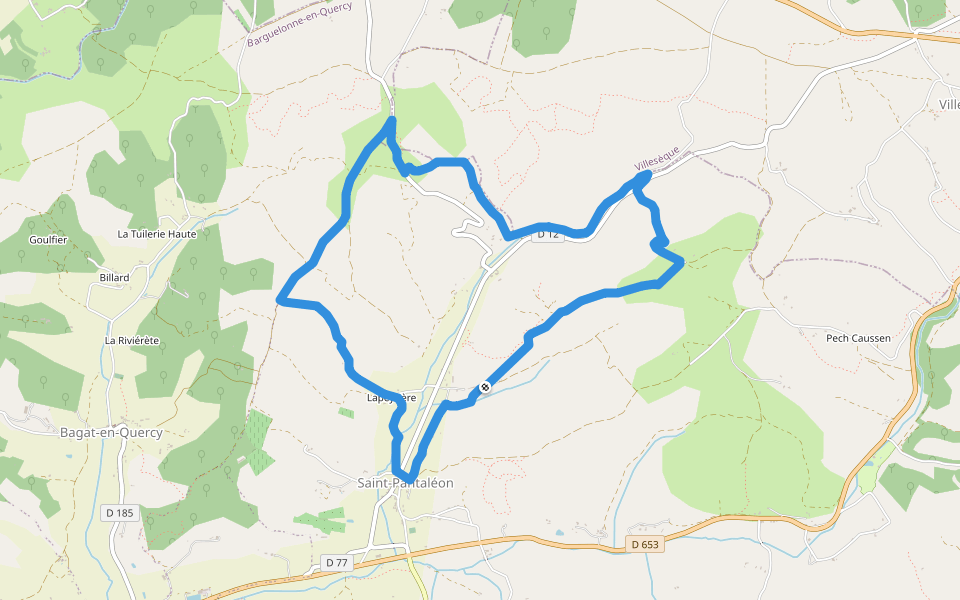 Circuit des deux crètes walking route map in Barguelonne-en-Quercy