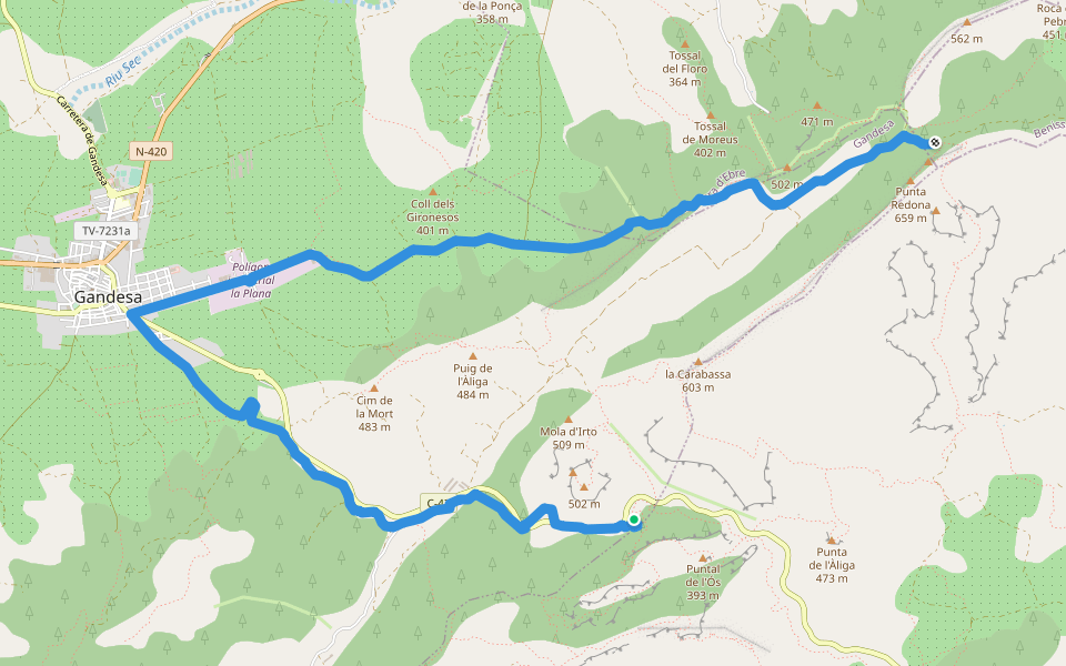 GR 171 Del Santuari de Pinós als Ports. Variant Gandesa walking route map in Gandesa