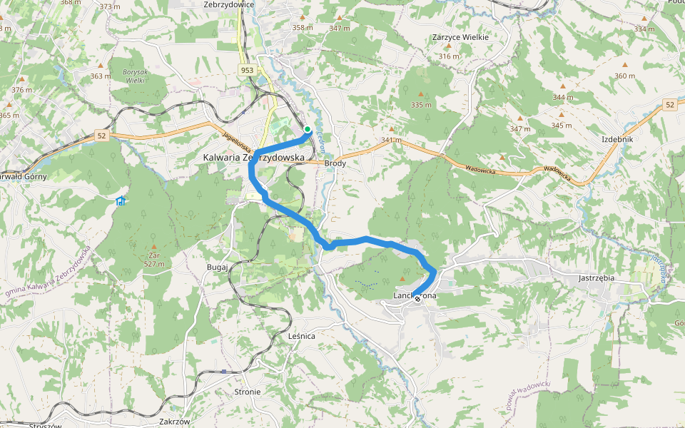 Kalwaria Lanckorona PKP - Lanckorona rynek wsch. walking route map in Kalwaria Zebrzydowska