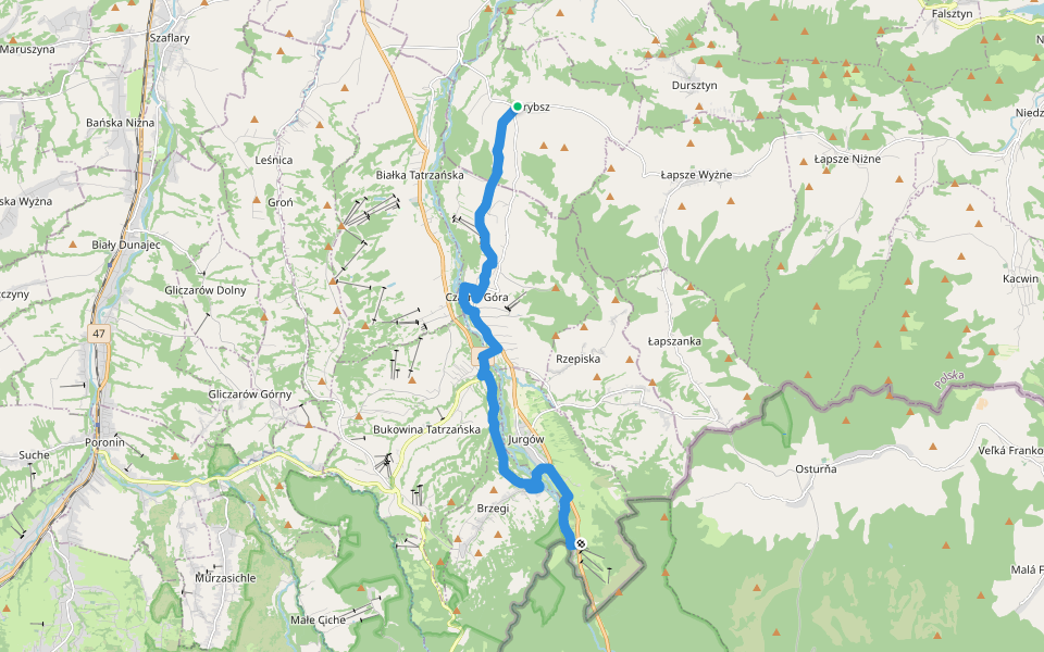 Trybsz - Polana Podokólne walking route map in Trybsz