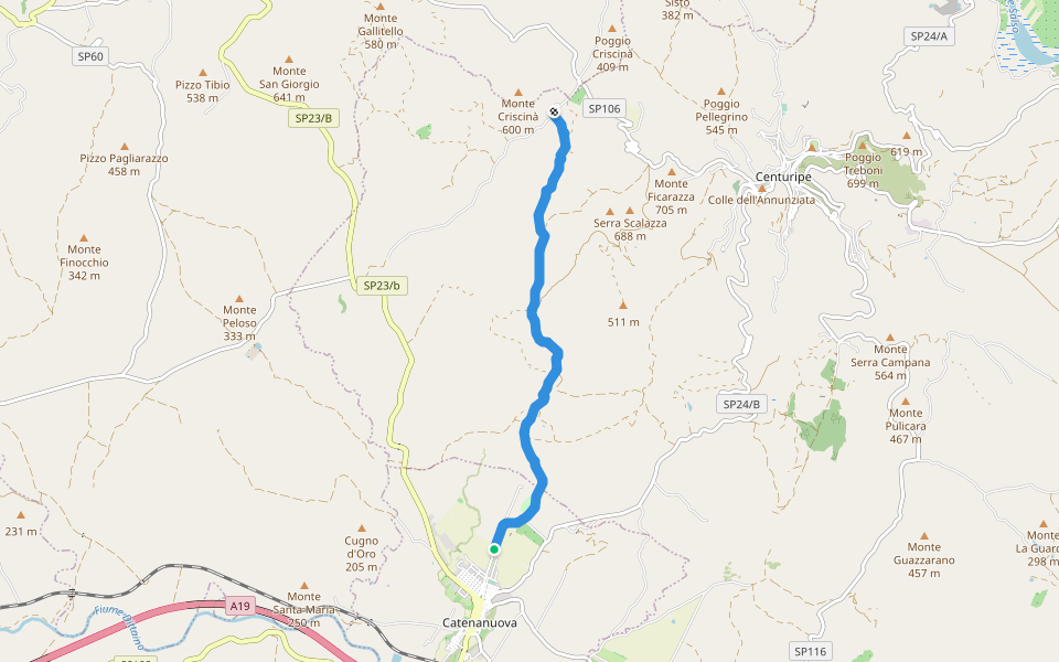 Regia Trazzera delle Vacche walking route map in Catenanuova