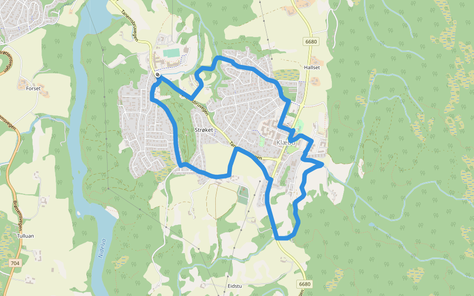 Sentrumsrunden i Klæbu walking route map in Strøket