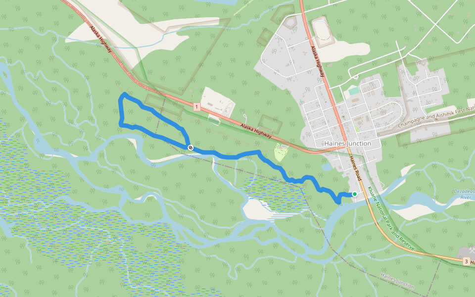 Dezedeash River Trail walking route map in Haines Junction