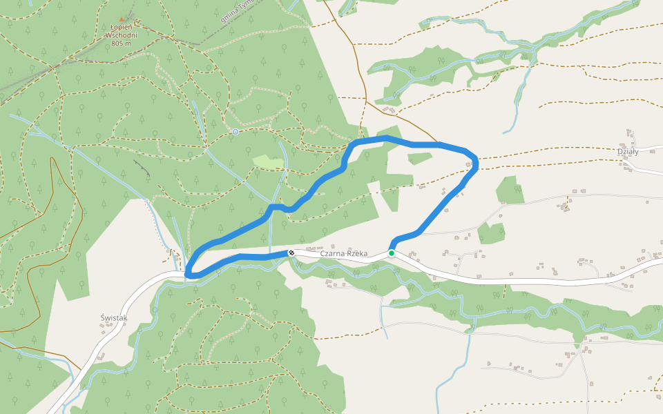 Słopnice Czarna Rzeka - Słopnice Czarna Rzeka parking walking route map in Słopnice
