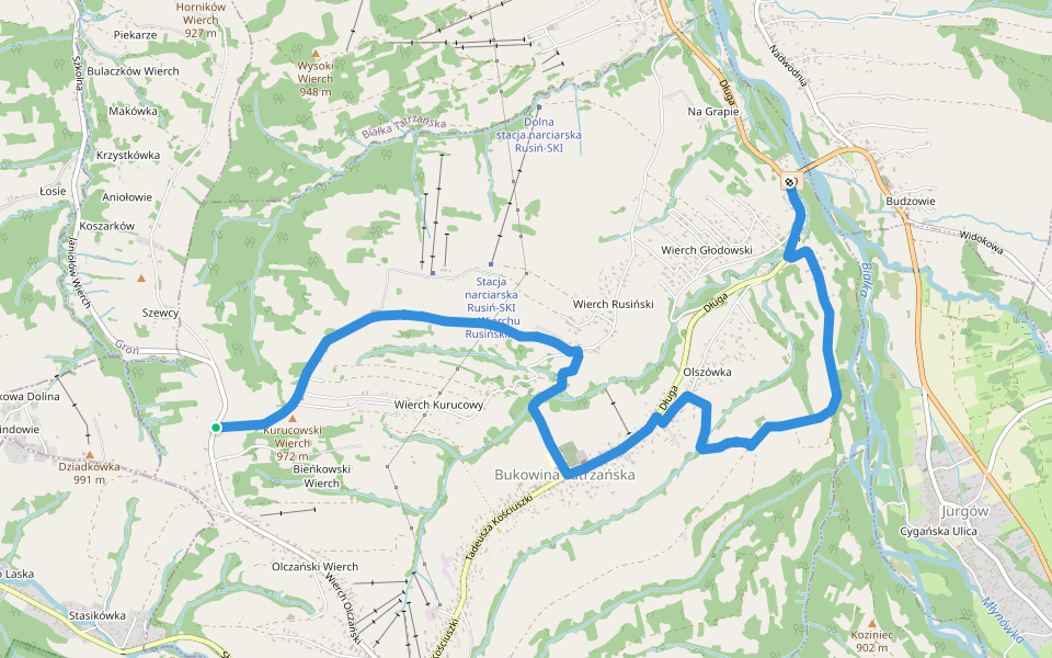 Bukowina Tatrzańska Dolna rondo - Kurucowy Wierch walking route map in Bukowina Tatrzańska