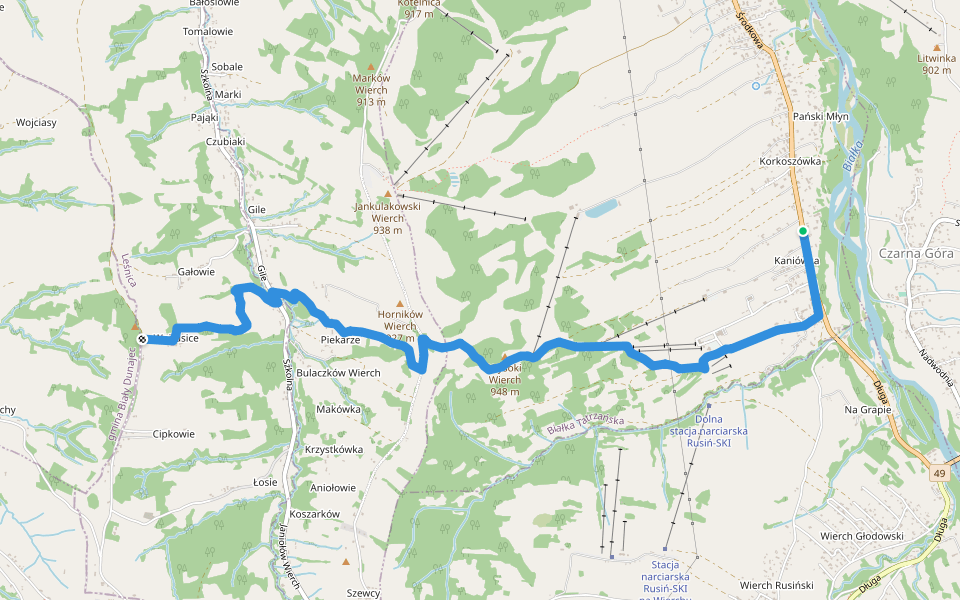 Białka Tatrzańska - Gliczarów Wojtusice walking route map in Białka Tatrzańska