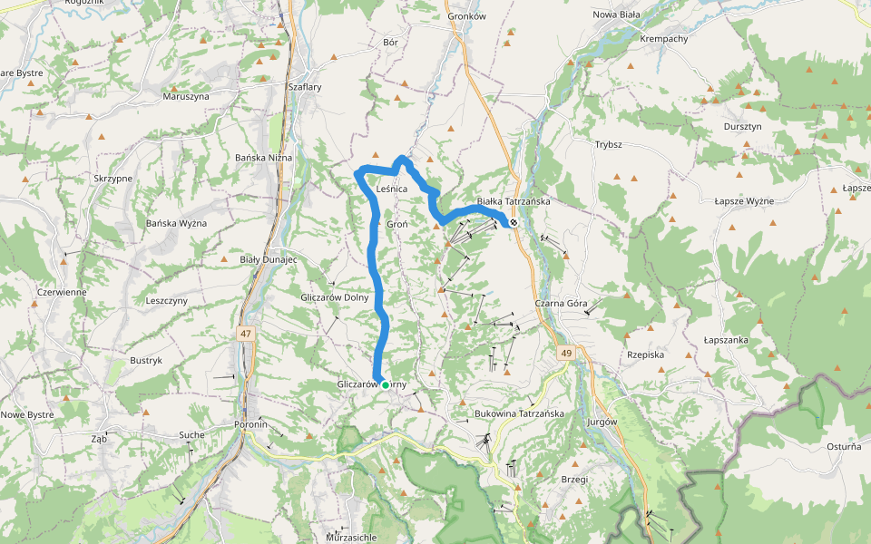 Białka Tatrzańska - Gliczarów Górny walking route map in Gliczarów Górny