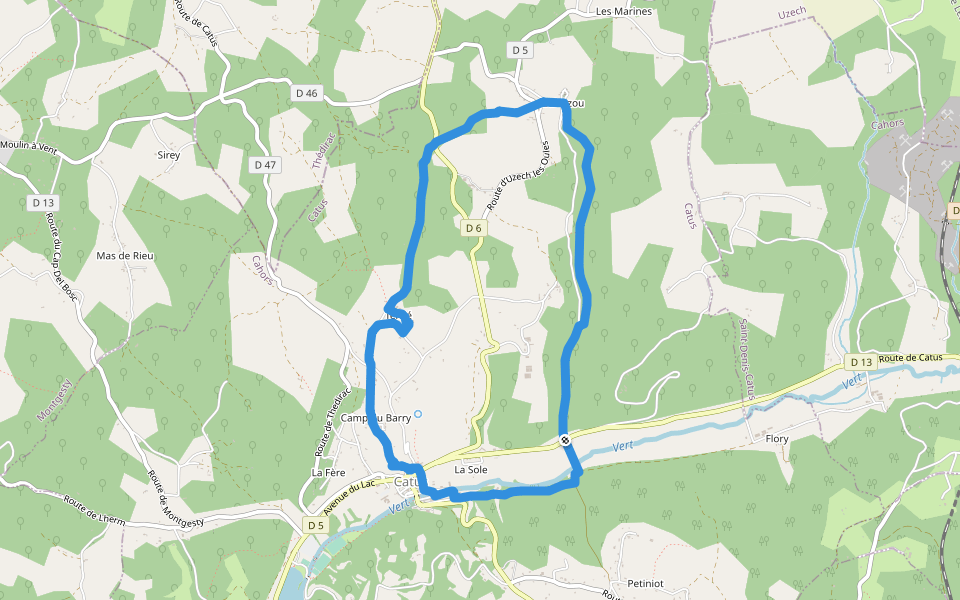 Le chemin des prieurs walking route map in Catus