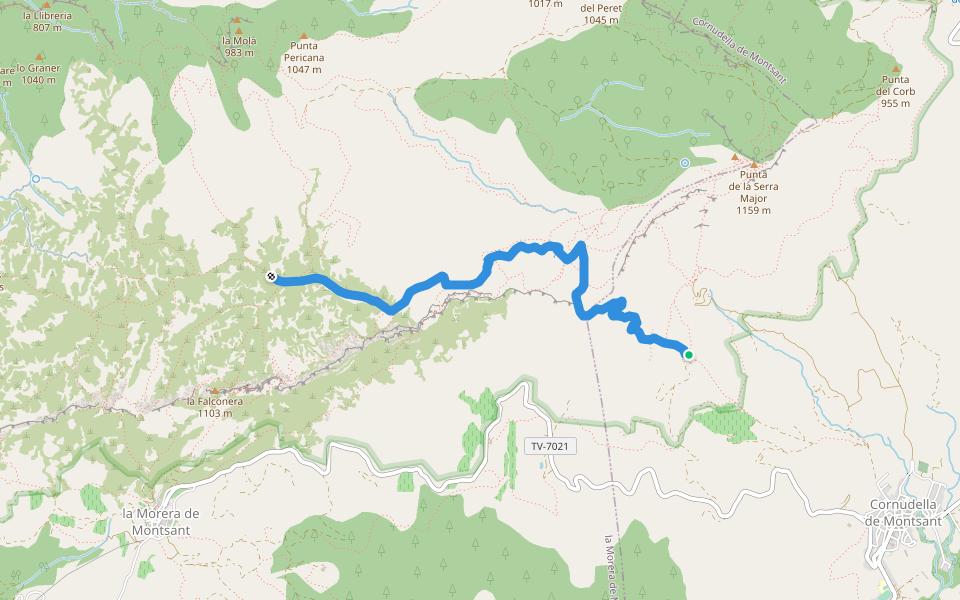GR 174.1 Sender del Priorat. Variant refugi de la Morera de Montsant walking route map in Cornudella de Montsant