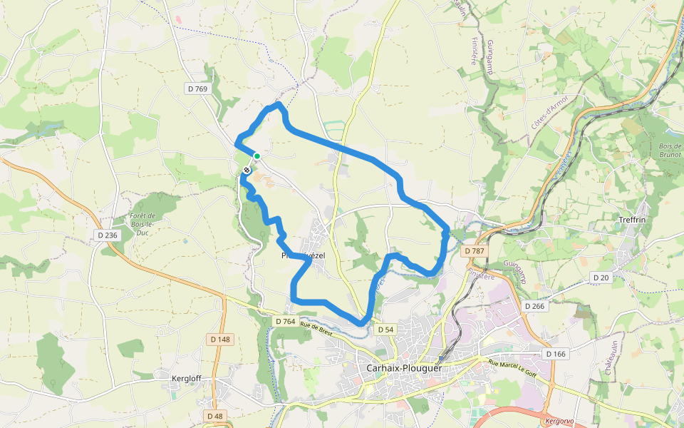 Tro Ponvel walking route map in Plounévézel