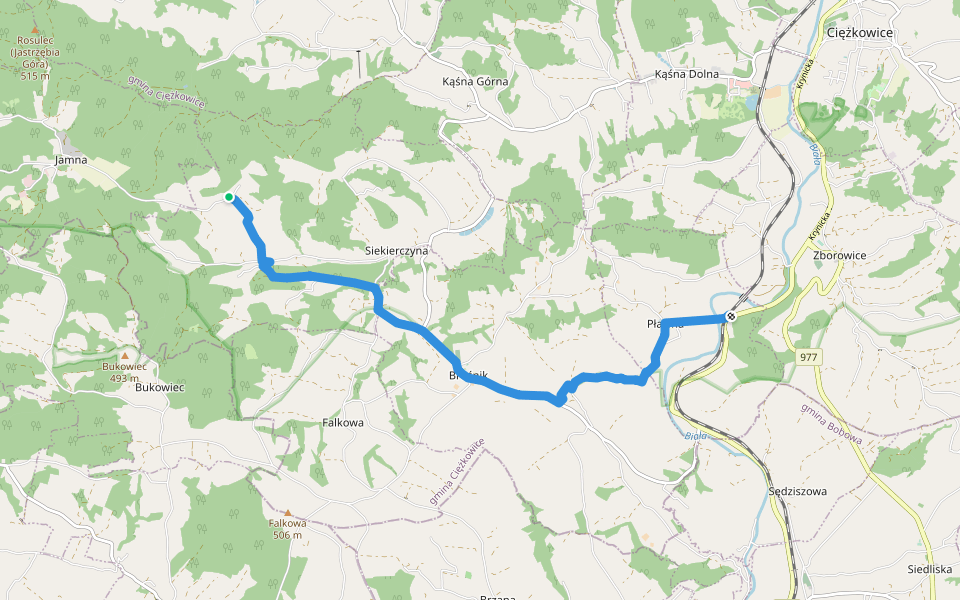 Pławna PKP - Siekierczyna walking route map in Siekierczyna