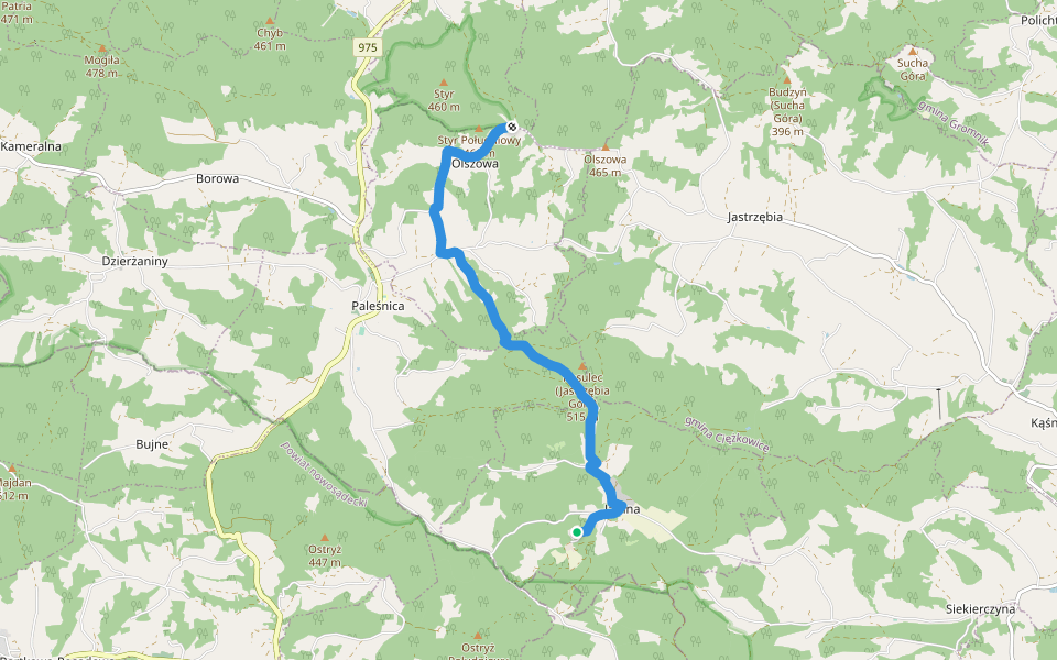 Jamna bacówka - Olszowa walking route map in Jamna