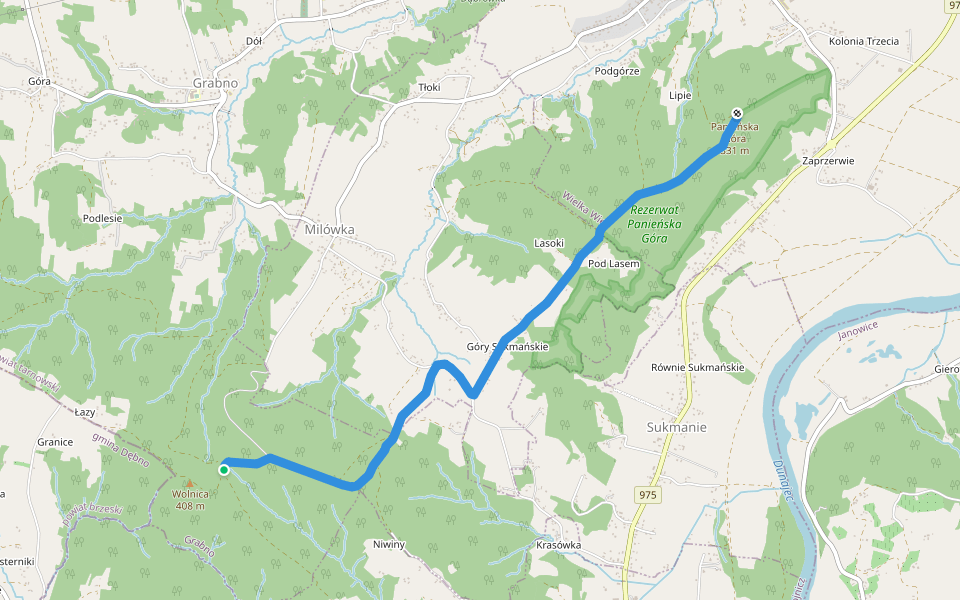 Panieńska Góra - Wolnica walking route map in Grabno