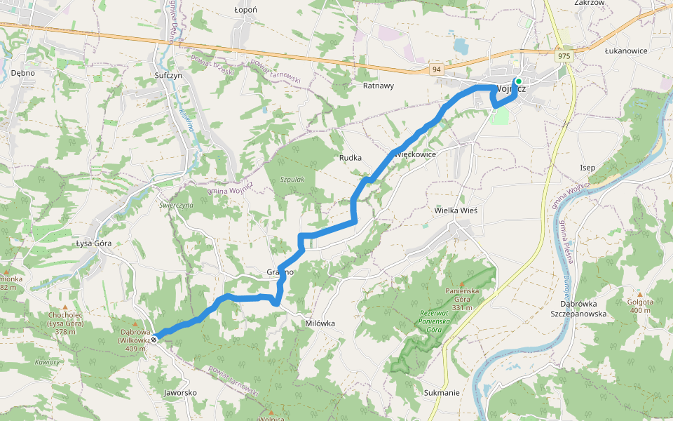 Jaworsko - Wojnicz walking route map in Wojnicz