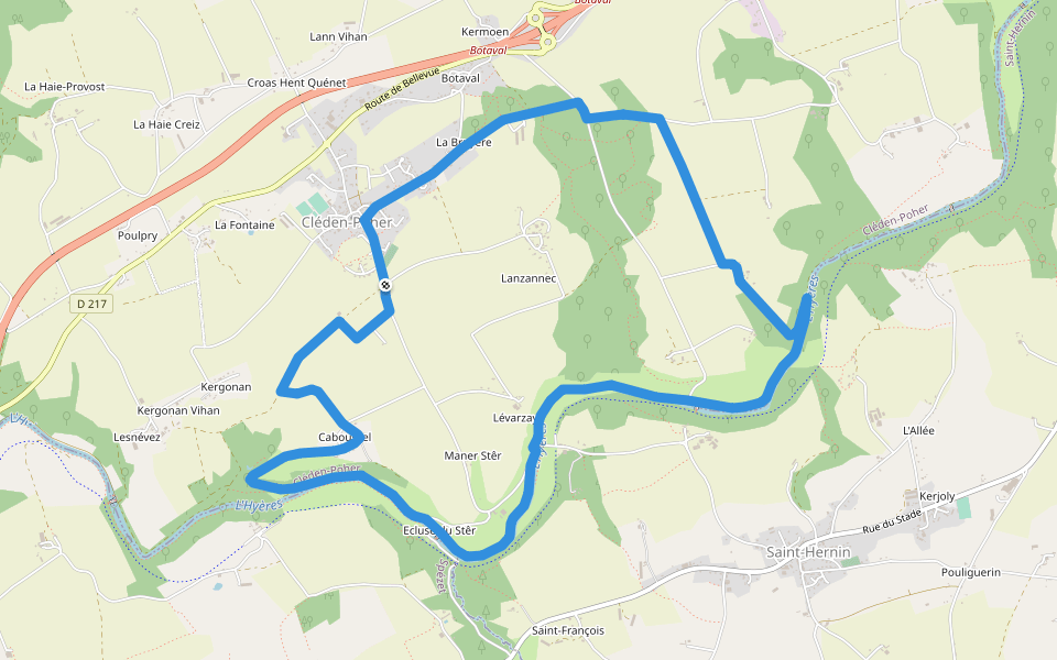 Les fontaines et le canal walking route map in Cléden-Poher