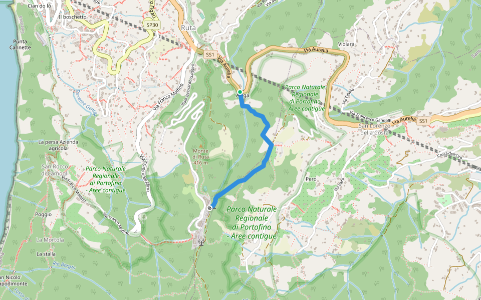 Località Alega (Parcheggio Bus/Auto Ruta) - Portofino Vetta walking route map in Camogli