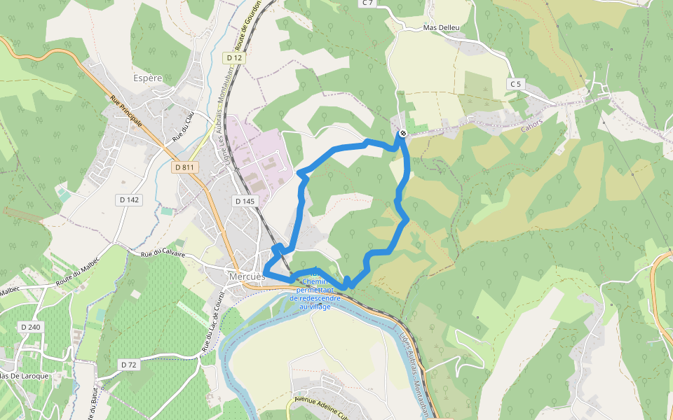 Circuit de terre blanc walking route map in Mercuès