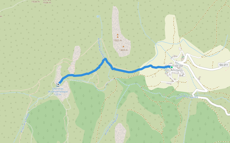 Camino de la Chorrera de Despeñalagua walking route map in Valverde de los Arroyos