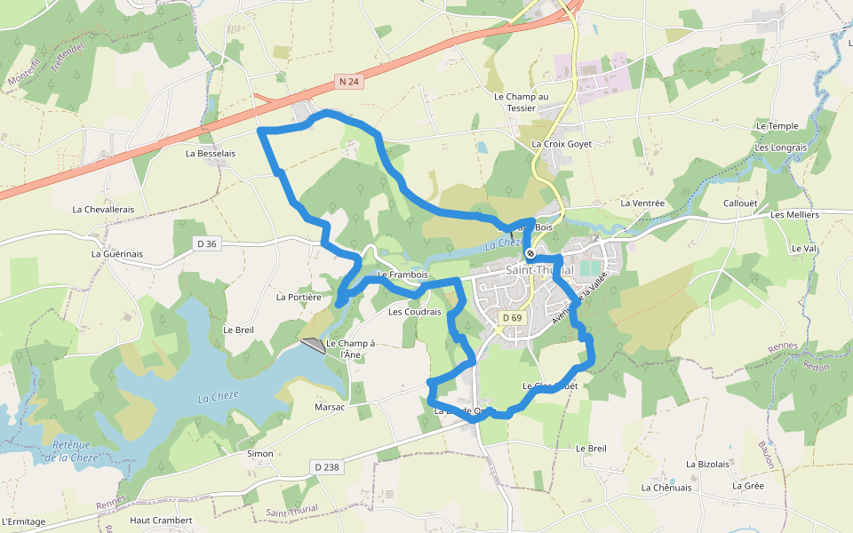 Le barrage walking route map in Saint-Thurial
