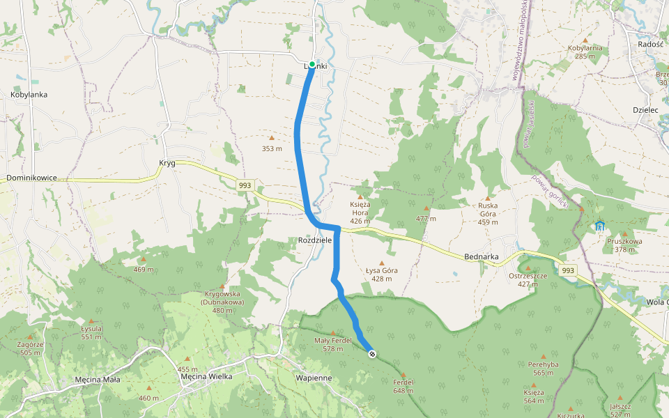 Rozdziele - Ferdel walking route map in Lipinki