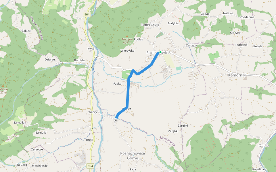 Poznachowice Górne - Raciechowice walking route map in Raciechowice