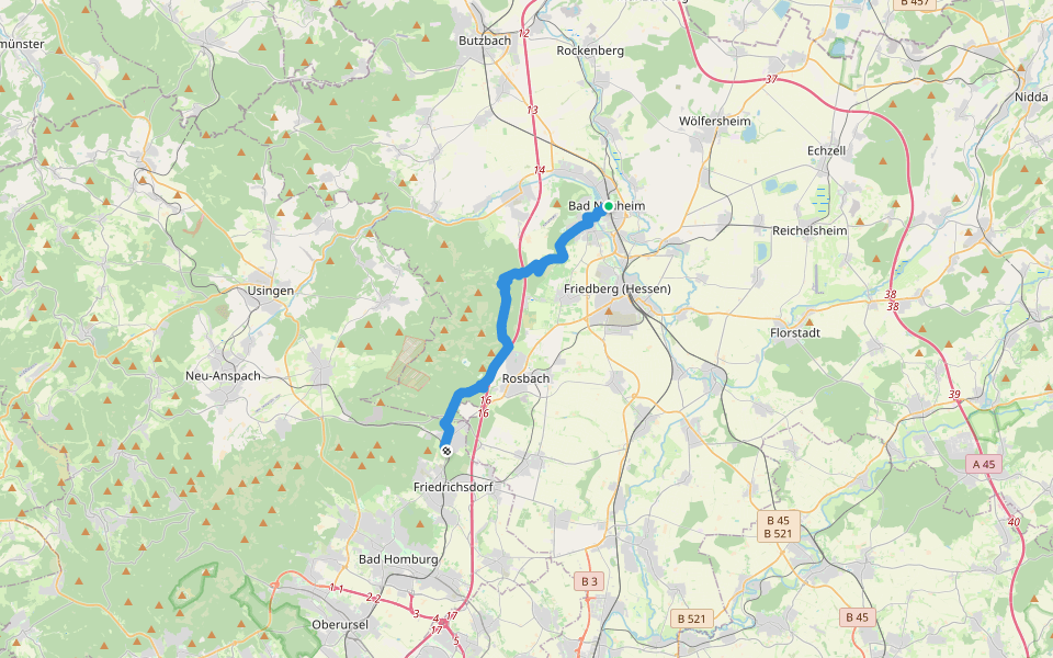 Taunusklub Route 067 walking route map in Bad Nauheim